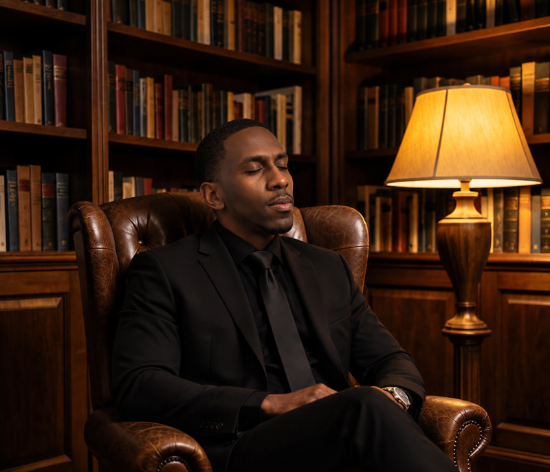 The founder of Certified Rich Empire seated in his study, planning his next move